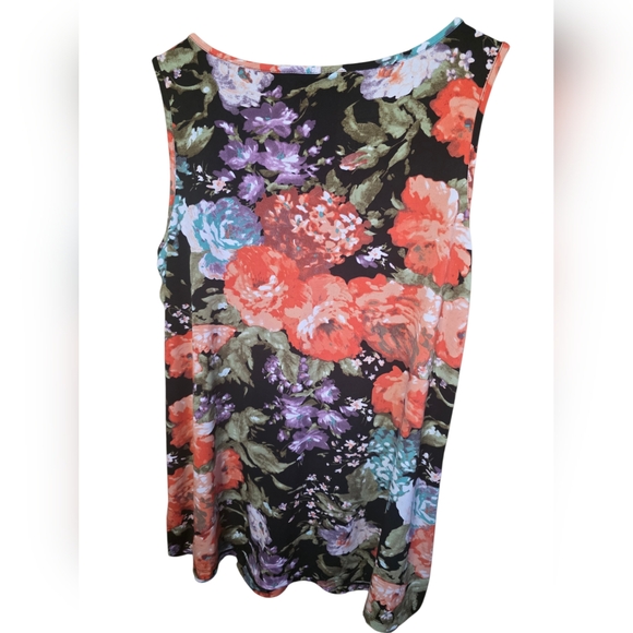 Susan Graver Vibrant Floral Tank Top - Black, Red, Purple 1X - Picture 3 of 4